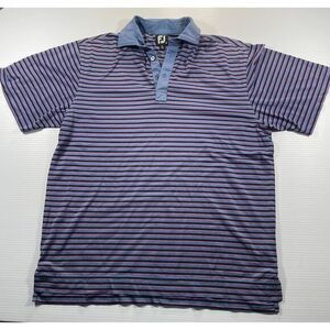 FootJoy Classic Striped‎ Golf Polo Shirt M Blue Pink Performance Athletic Wear